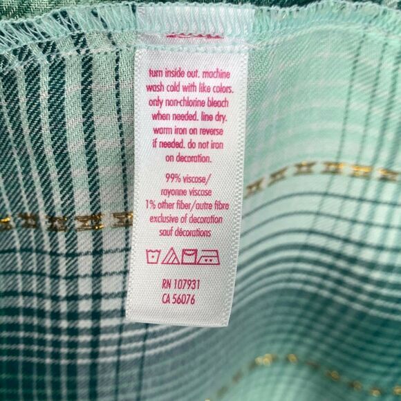 Justice Kids Girls Top‎ Size 7 Open Front Green Plaid Embroidered Metallic NWOT - Picture 4 of 5